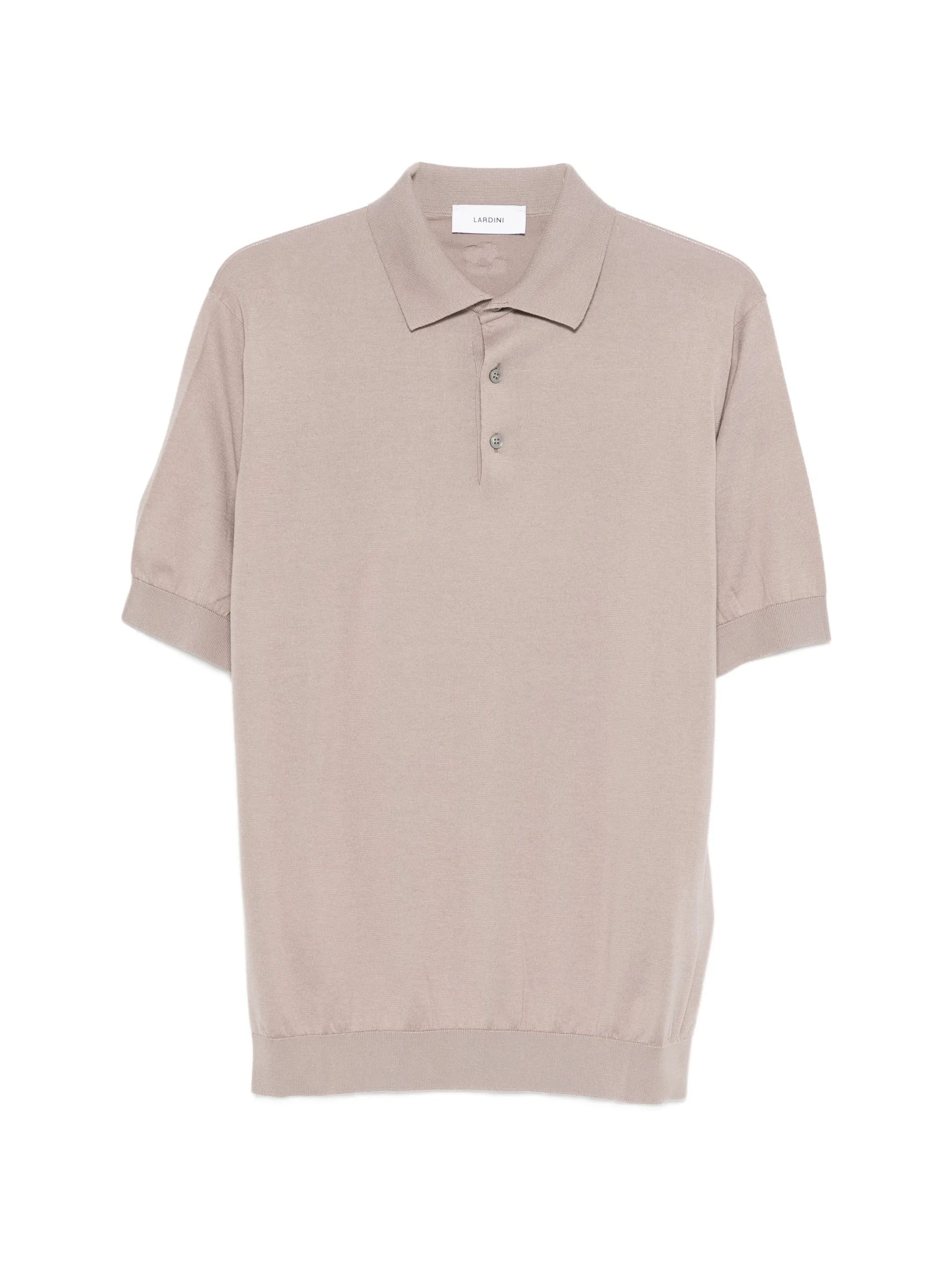 Ribbed Trim Knit Polo Shirt with Button Placket and Short Sleeves