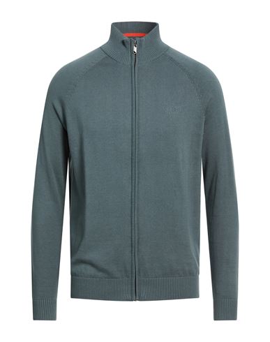 Man Cardigan Slate blue Size L Cotton