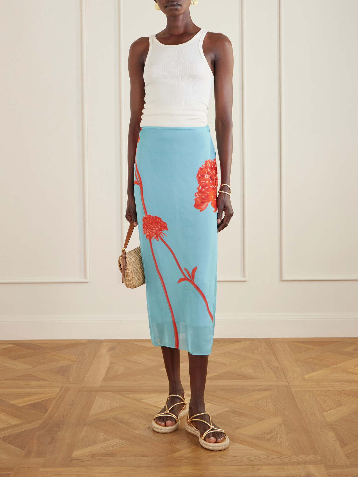 Amelie Floral-printed Silk-chiffon Midi Skirt - Blue