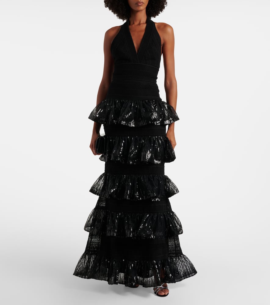 Sequined macramé gown