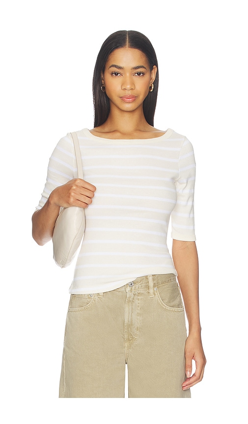 Citizens of Humanity Boatneck Slim Tee in Brulee Stripe - Cream. XL also in XS, S
