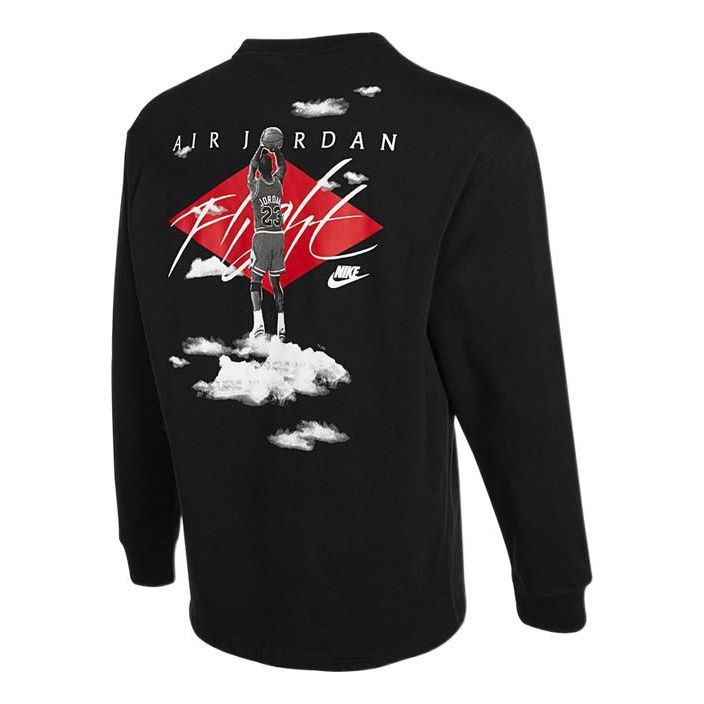 Men's Jordan Alphabet Embroidered Printing Breathable Sports Round Neck Long Sleeves Autumn Black T-Shirt
