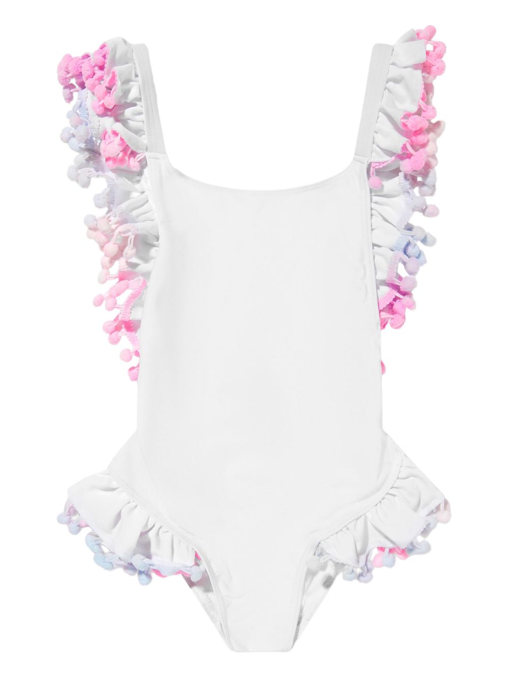 Ruffled pom-pom swimsuit - White