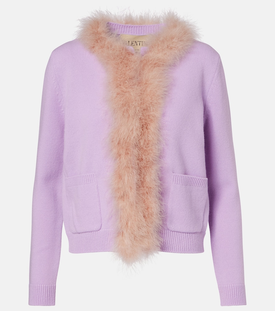 Feather-trimmed virgin wool cardigan