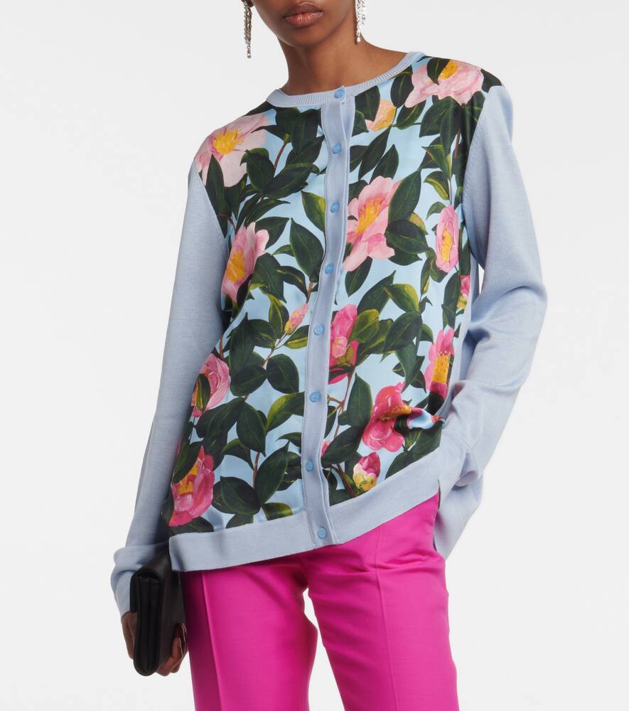 Printed silk-trimmed cardigan