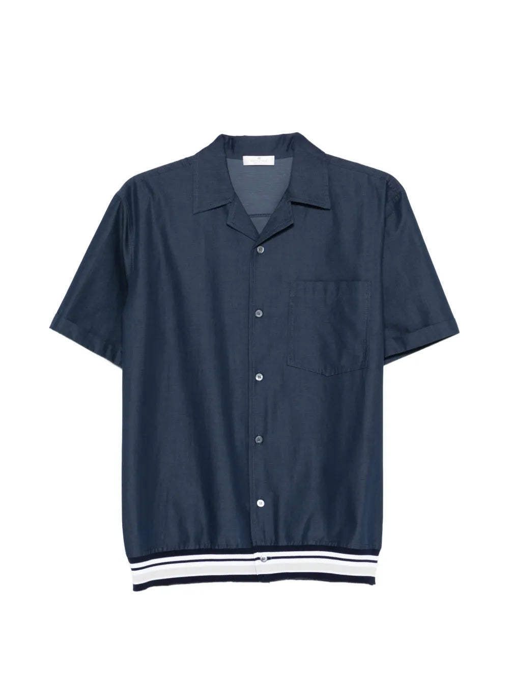 Camp-Collar Ribbed Shirt — Navy
