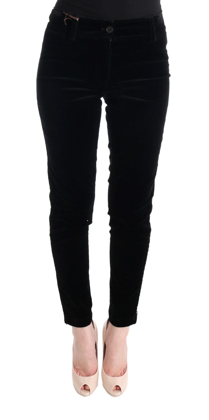 Viscose Velvet Cropped Trousers — Black