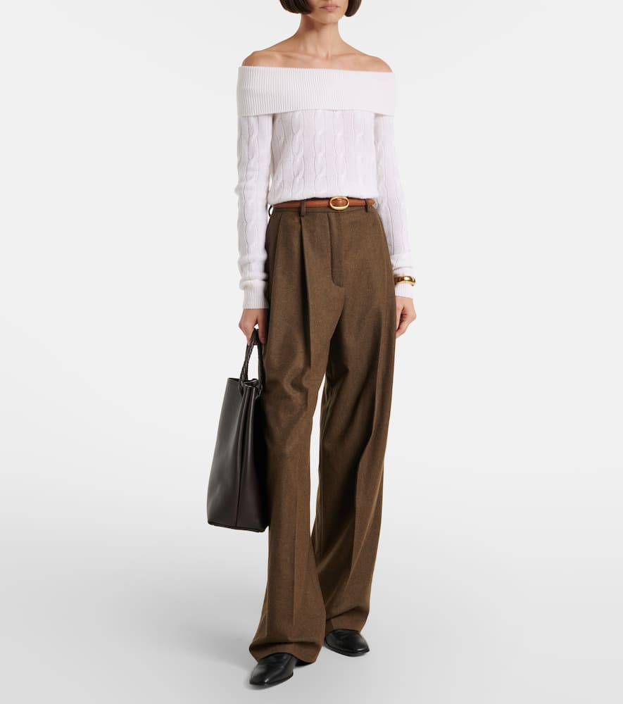 Cable-knit off-shoulder cashmere sweater