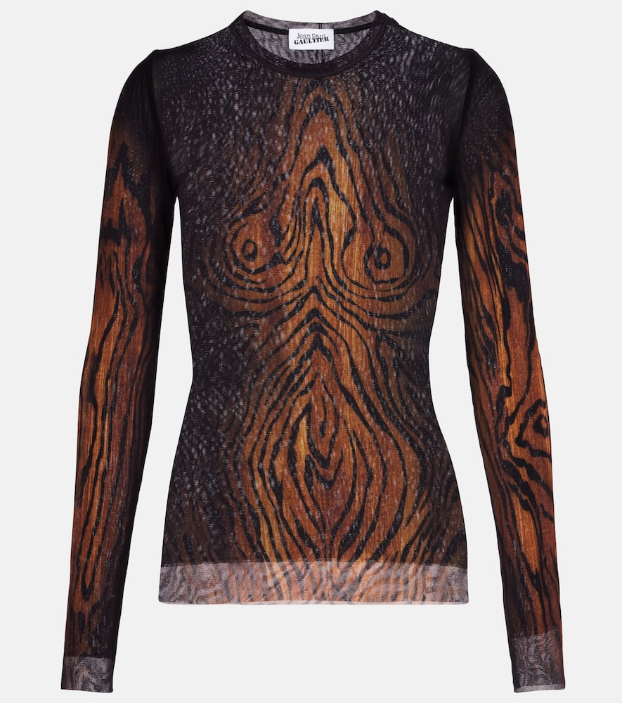 Wood trompe l'ail tulle top