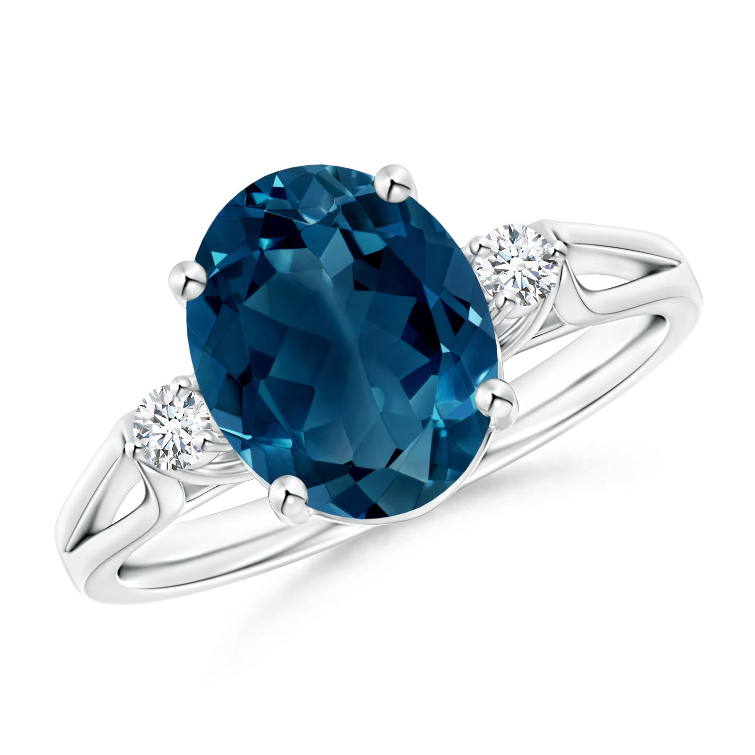 Angara 3.25 Carats Oval London Blue Topaz Loop Shank Ring with Diamond Accents in Platinum