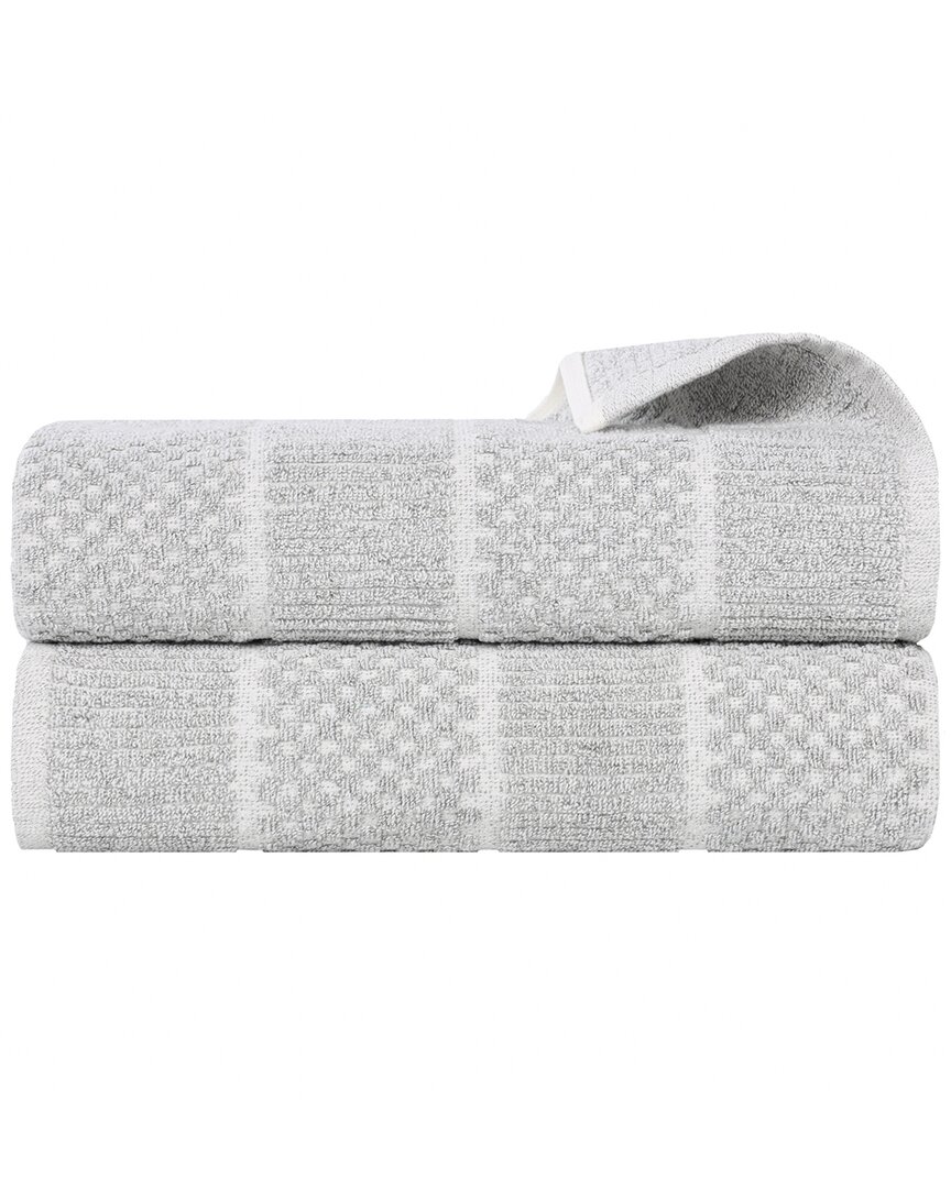 Superior Set of 2 Naples Medium Weight Checkered & Ribbed Bath Sheets