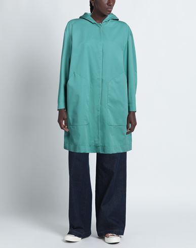 Hevò Woman Overcoat & Trench Coat Turquoise Size 6 Cotton