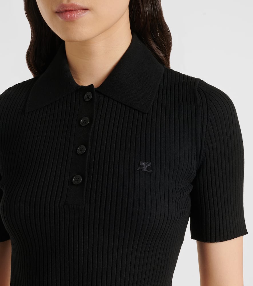 Courrèges Ribbed-knit cropped polo shirt