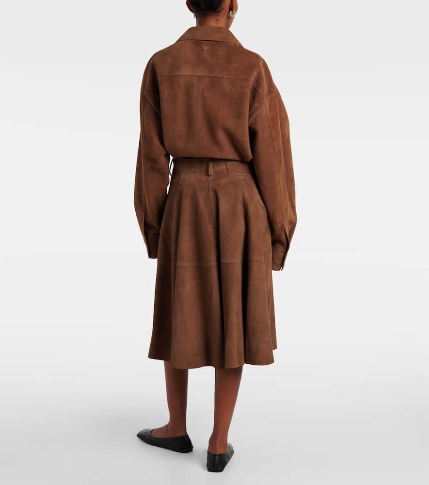 Pleated suede midi skirt