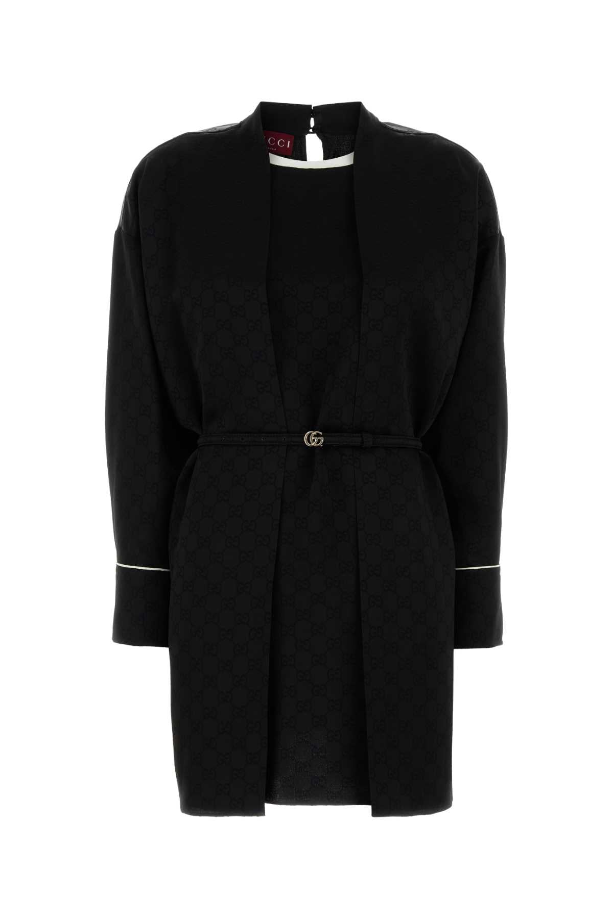 Hammered Crepe with GG Belt Dress — Black