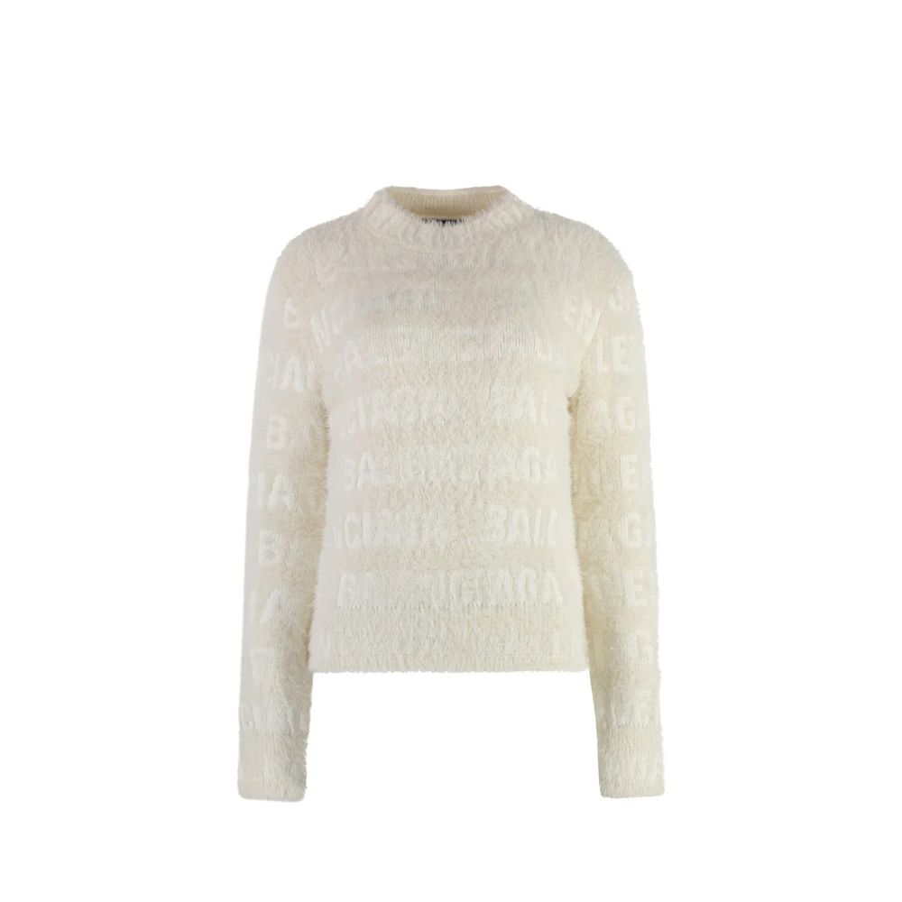 Logo-Embroidered Wool Blend Sweater — White