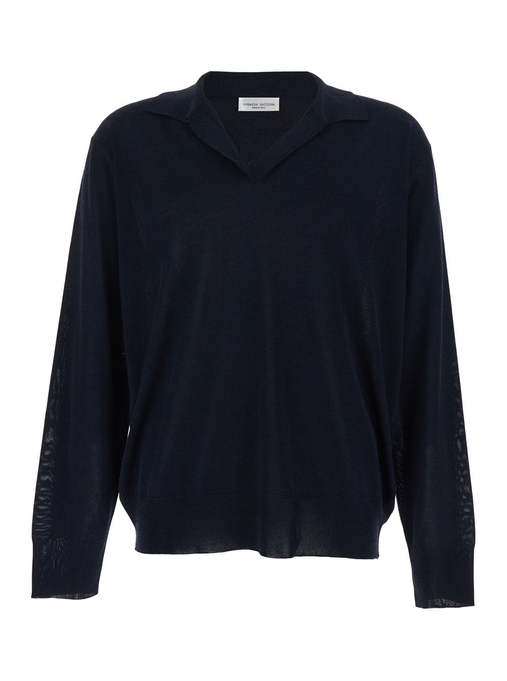 Cotton-Blend V-Neck Sweater — Blue