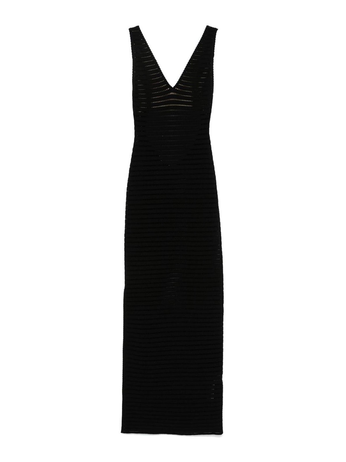 Black Long Dress In Openwork Knit