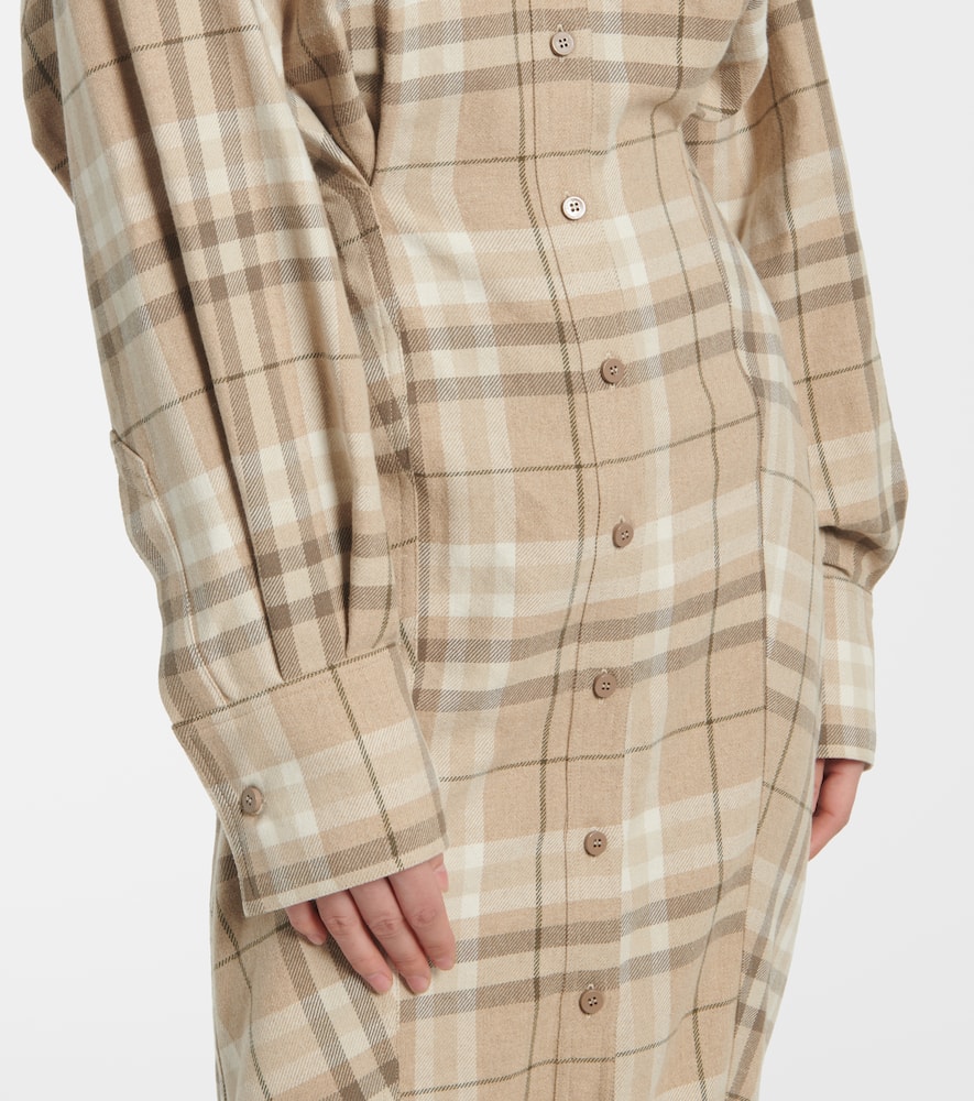 Checked cotton-blend shirt dress