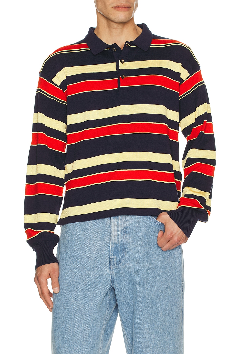 JW Anderson Knitted Rugby Polo in Navy - Blue,Red. L also in M, XL/1X