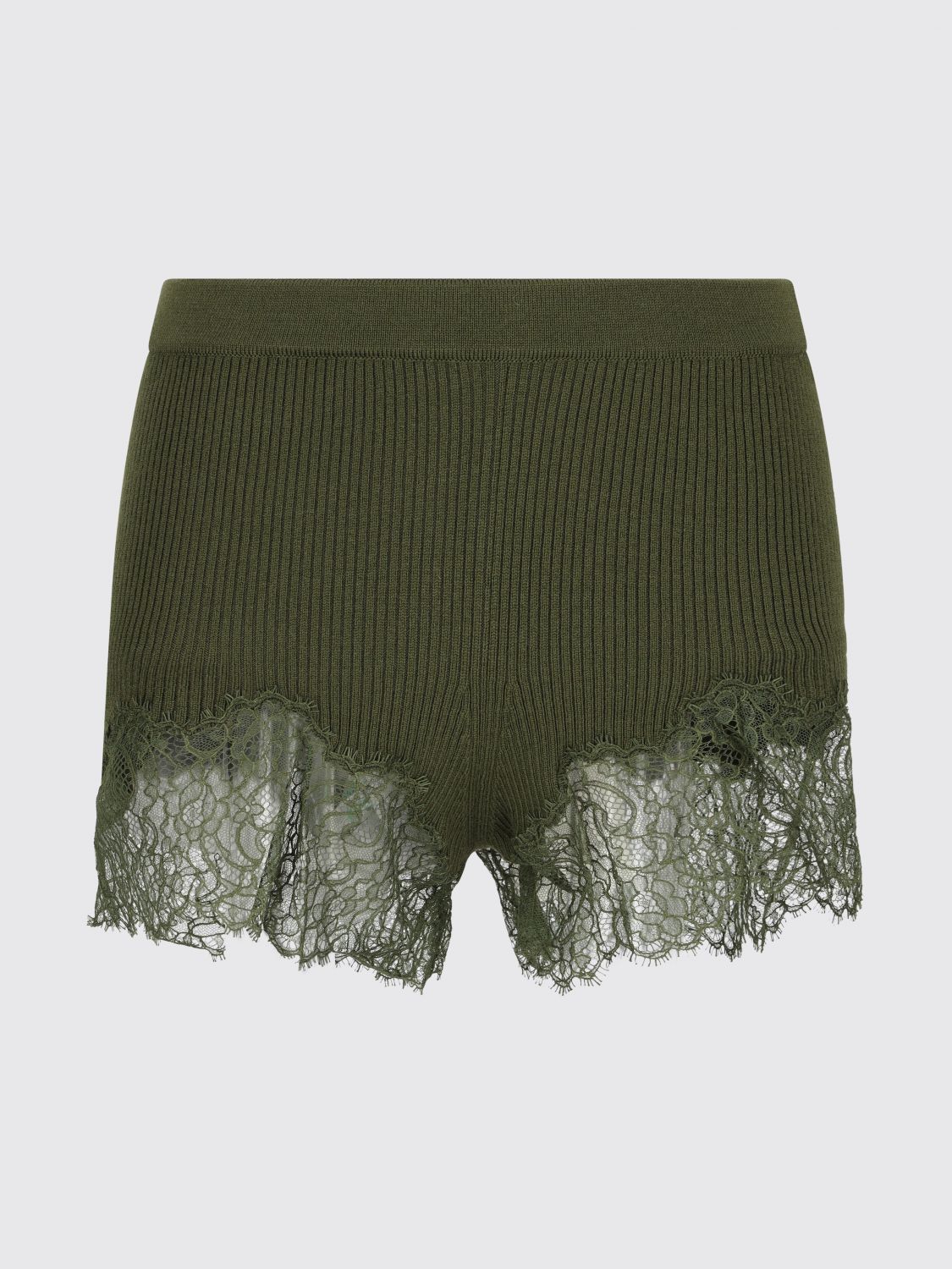 Ribbed lace-trimmed shorts - Green
