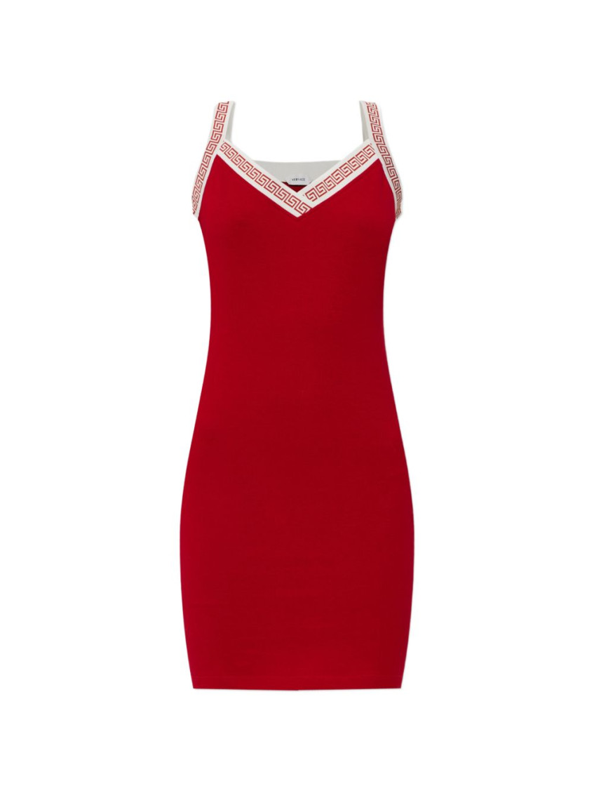 Red V Neck Knee Length Dress