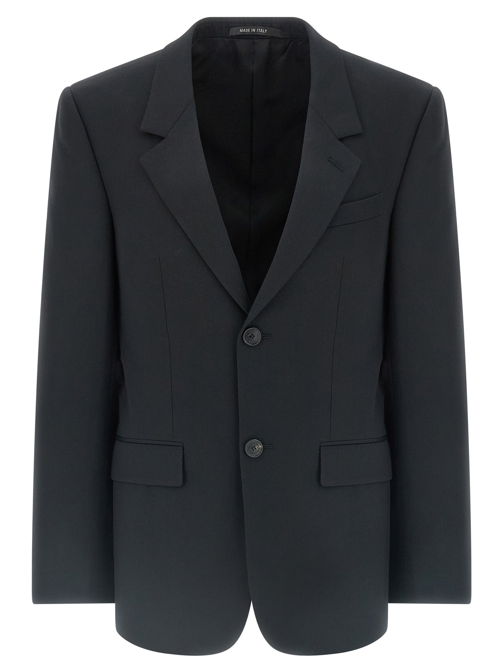 Single-Breasted Wool Blazer — Black
