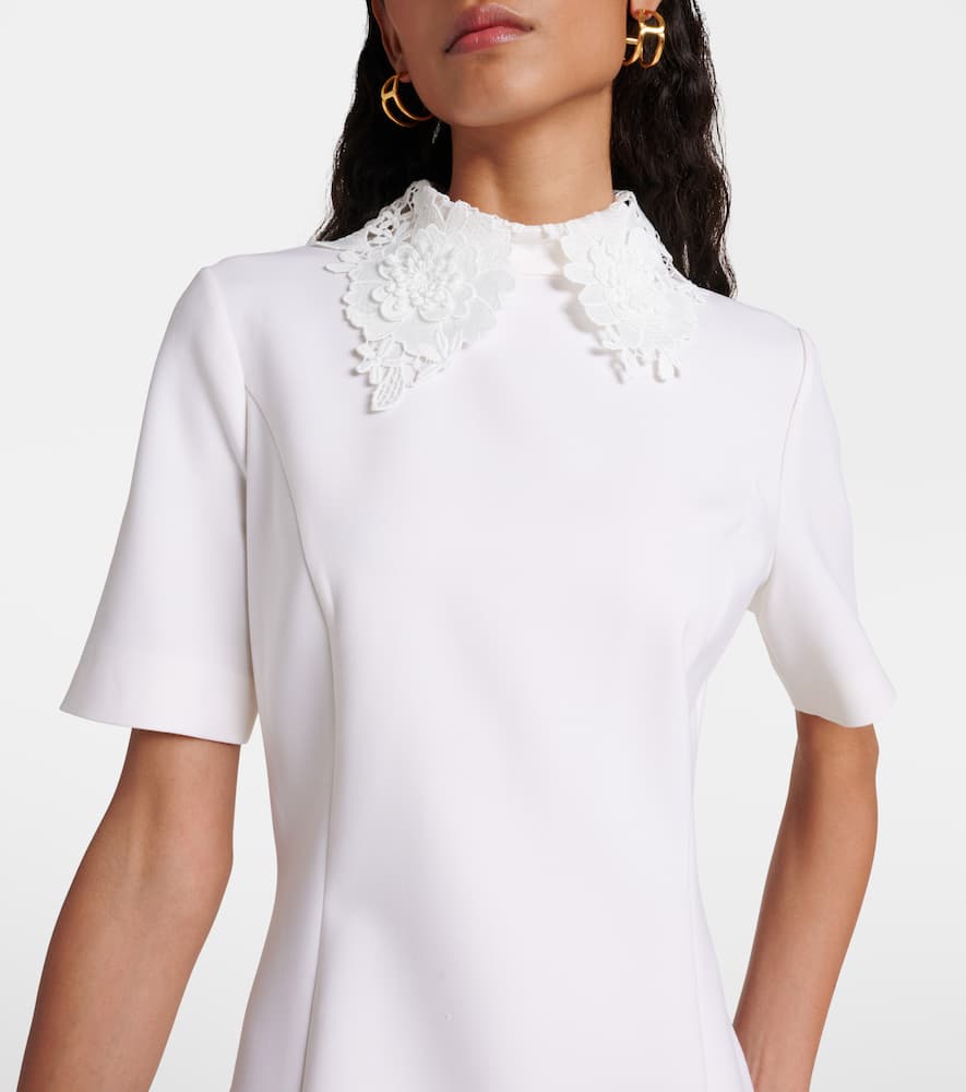 Lace-trimmed wool-blend midi dress