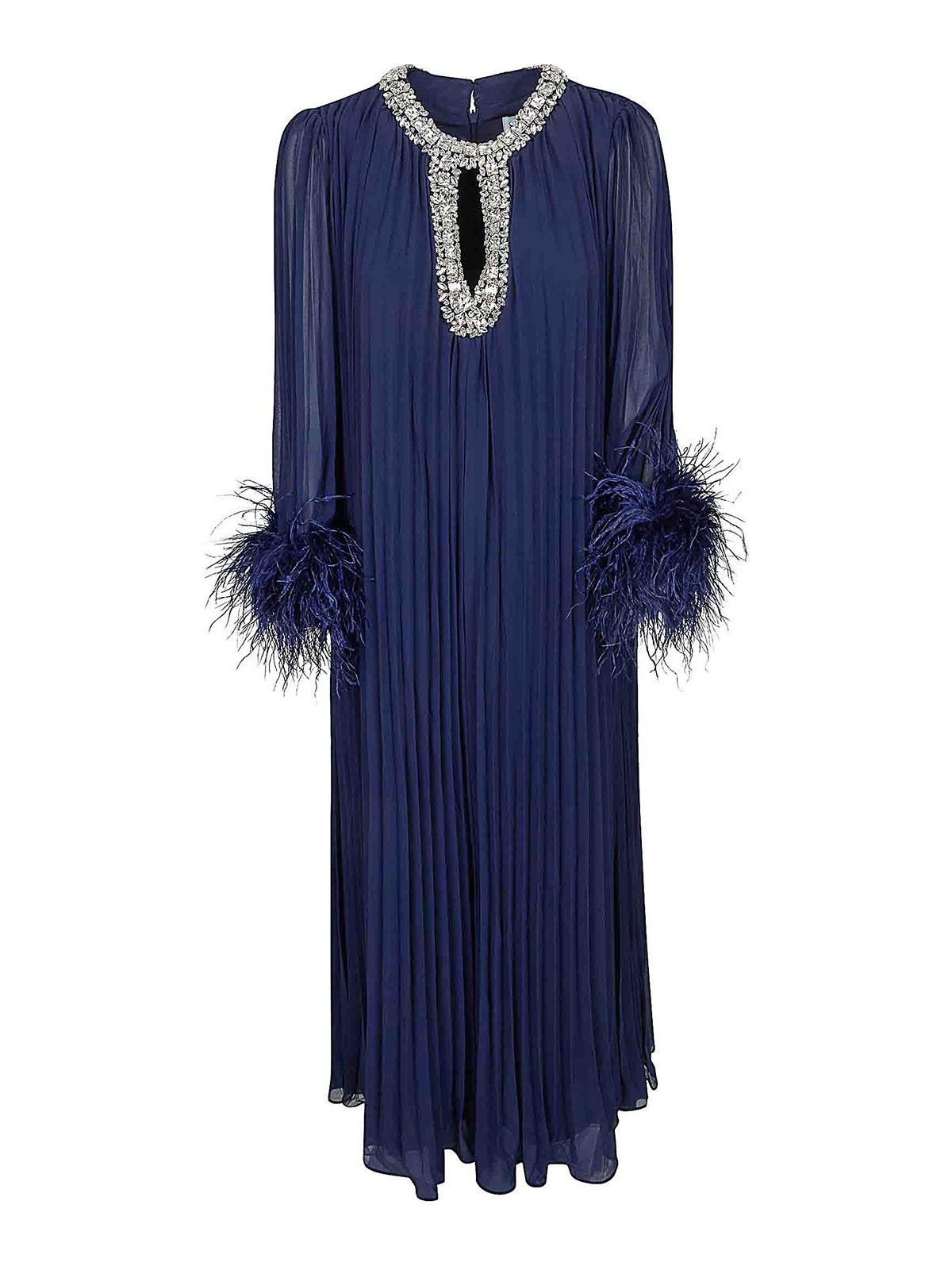 Navy Chiffon Feather Midi Dress