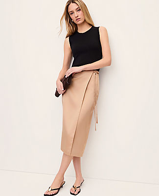 Ann Taylor Satin Wrap Midi Skirt