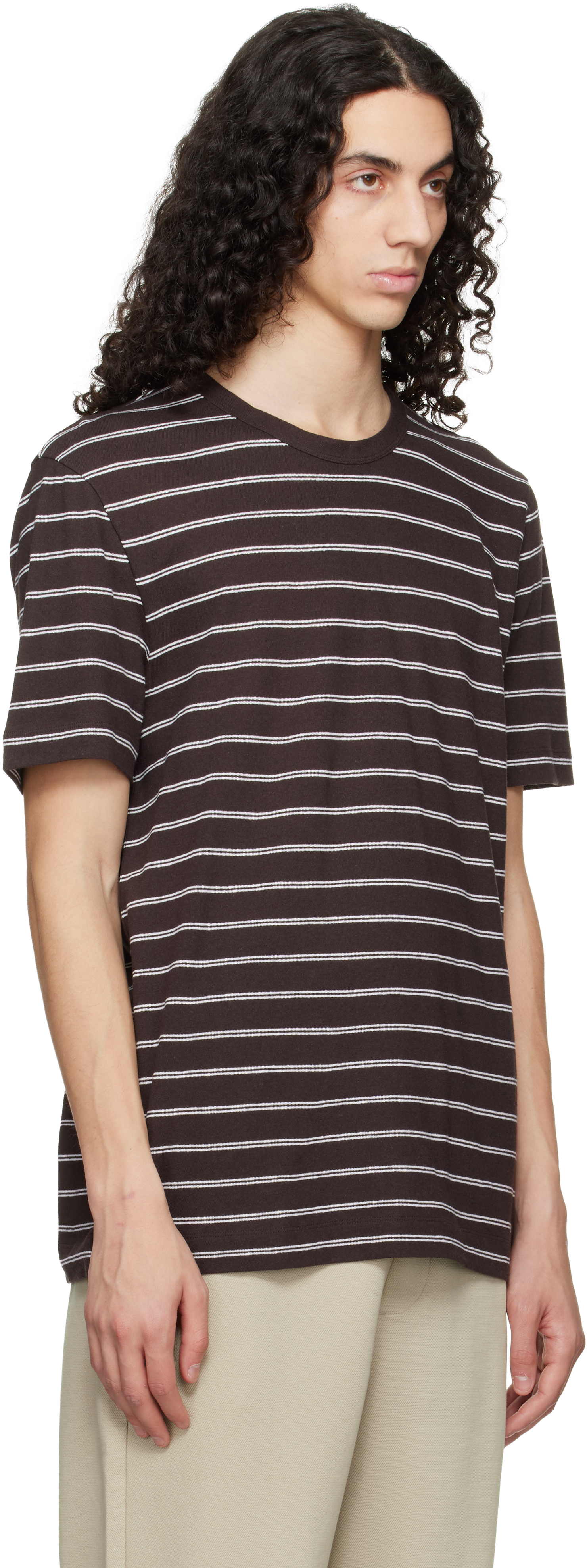 Brown Cotton-Linen Regular Fit T-shirt