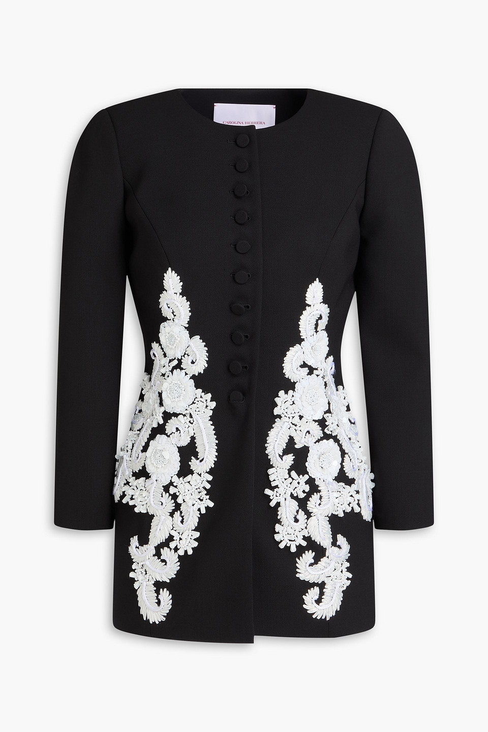 Sequin-embellished wool-blend jacket - Black - US 0