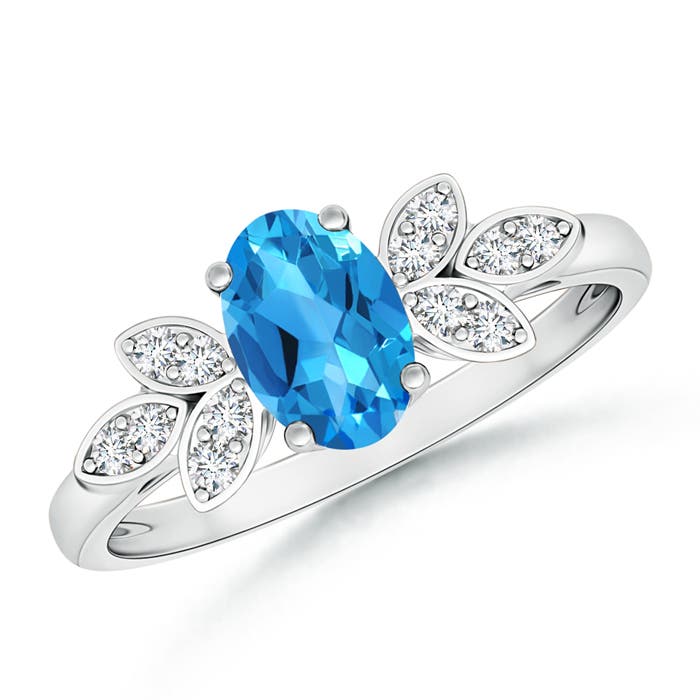 Angara 0.95 Carat Vintage Style Oval Swiss Blue Topaz Ring with Diamond Accents in Platinum