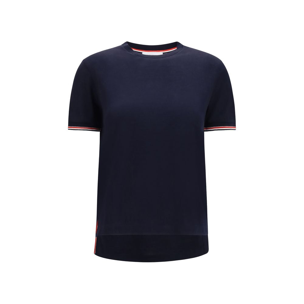 Merino Wool Blend with Striped Cuffs T-Shirt — Navy