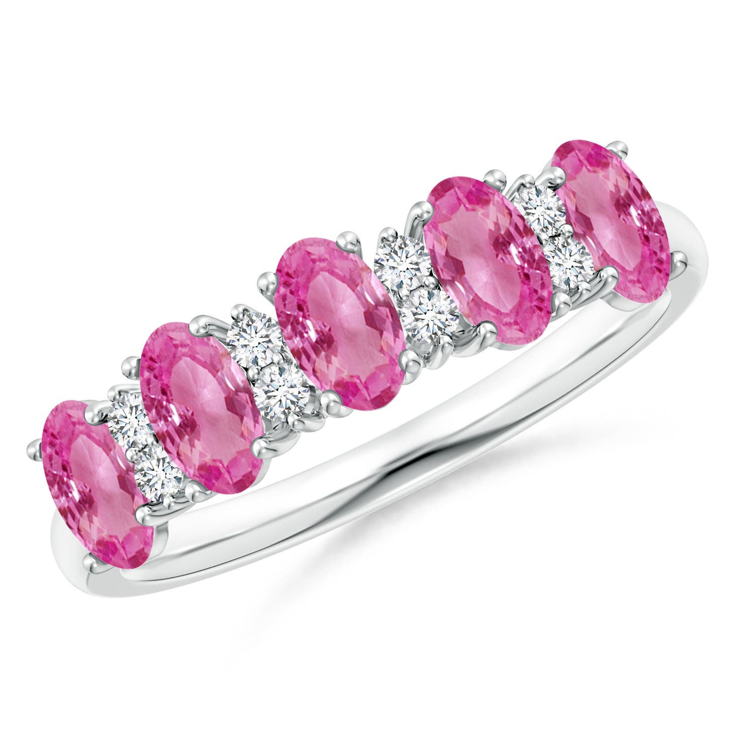 Angara 1.5 Carats Five Stone Pink Sapphire and Diamond Wedding Ring in Platinum