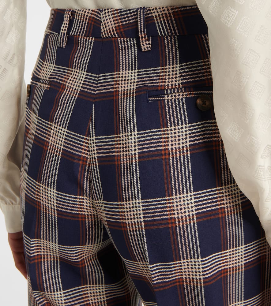 Checked high-rise wool wide-leg pants