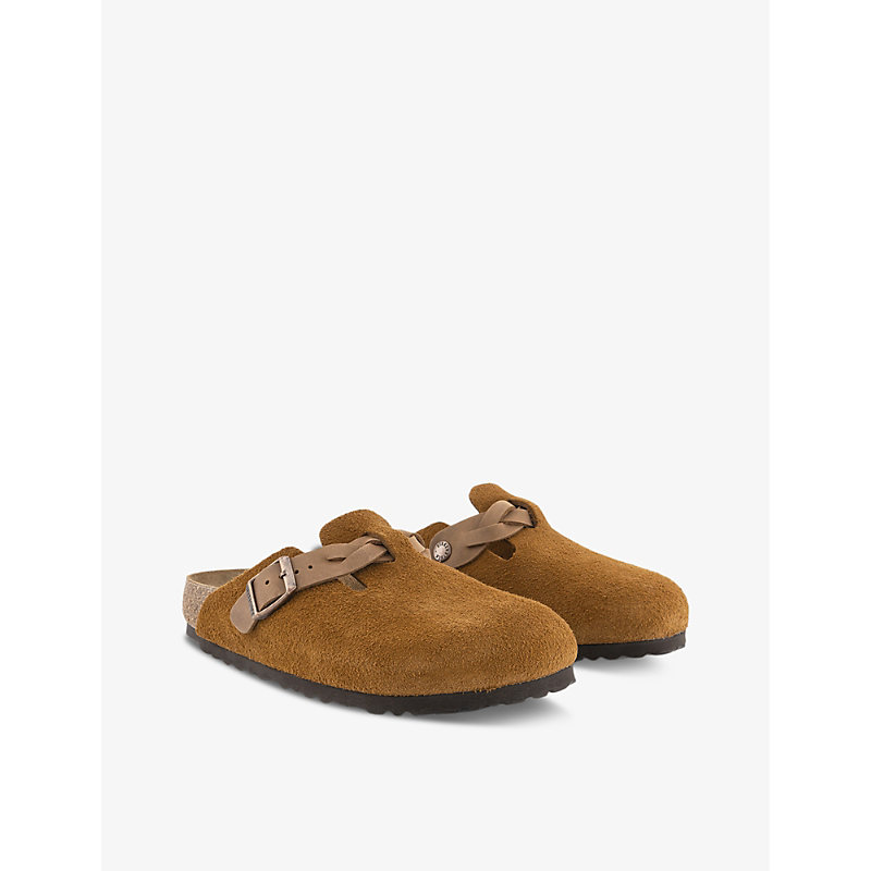 Womens Braided Mink Boston Logo-embossed Suede Clogs