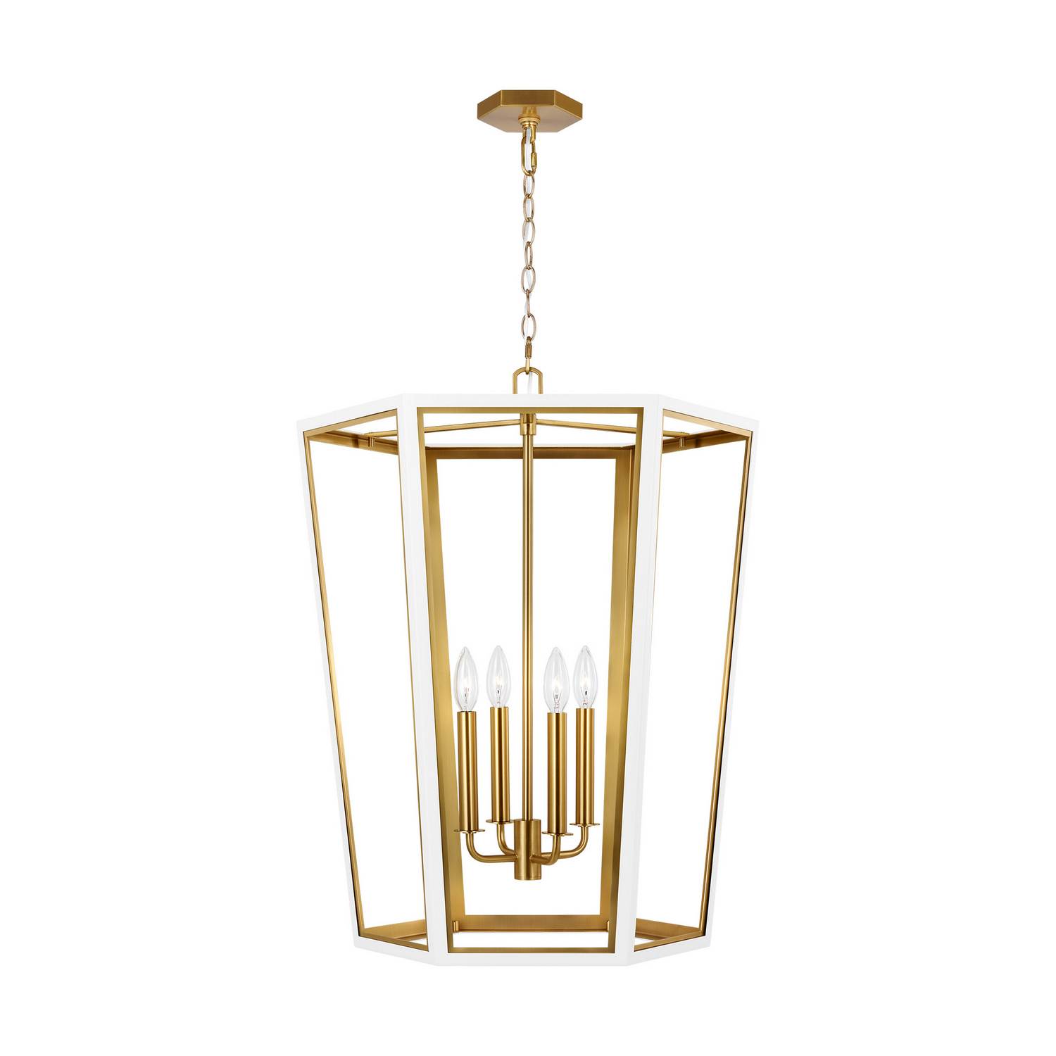 Curt 4-Light Chandelier in Matte White And Burnished Brass by Alexa Hampton