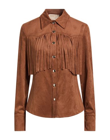Woman Shirt Brown Size 4 Polyester, Elastane