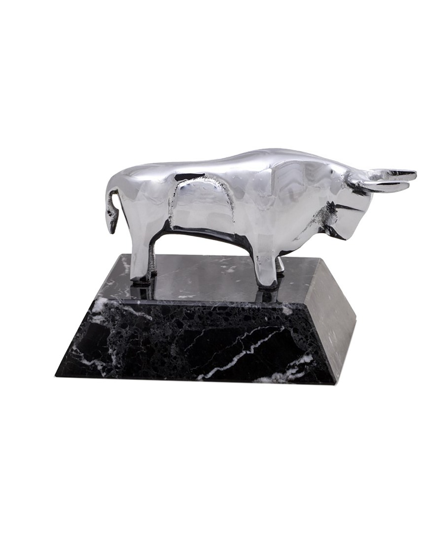 Chrome Plated Bull Paperweight on Black Zebra Marble