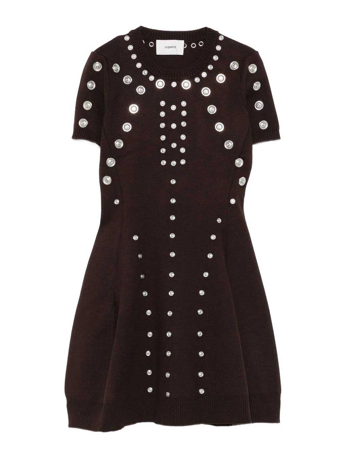 Short Brown Dress With Metallic Decorations