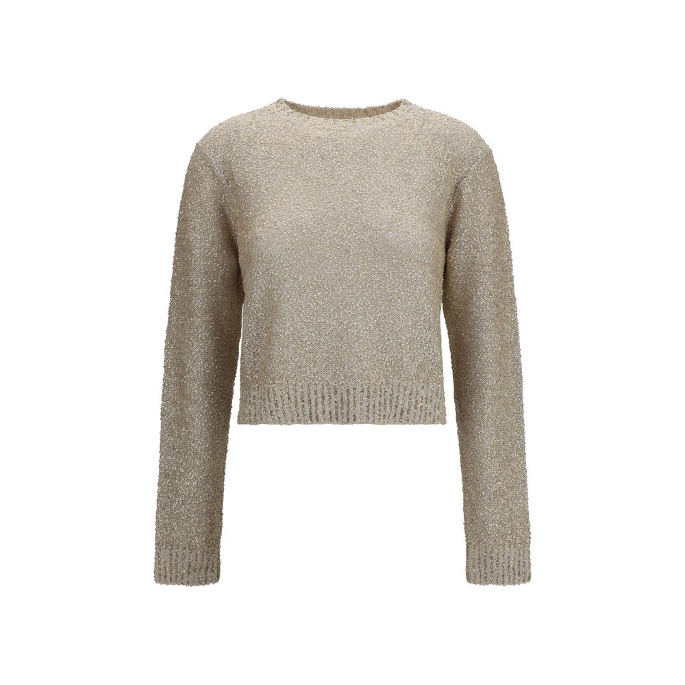 Sequin-Embellished Linen Sweater — Beige