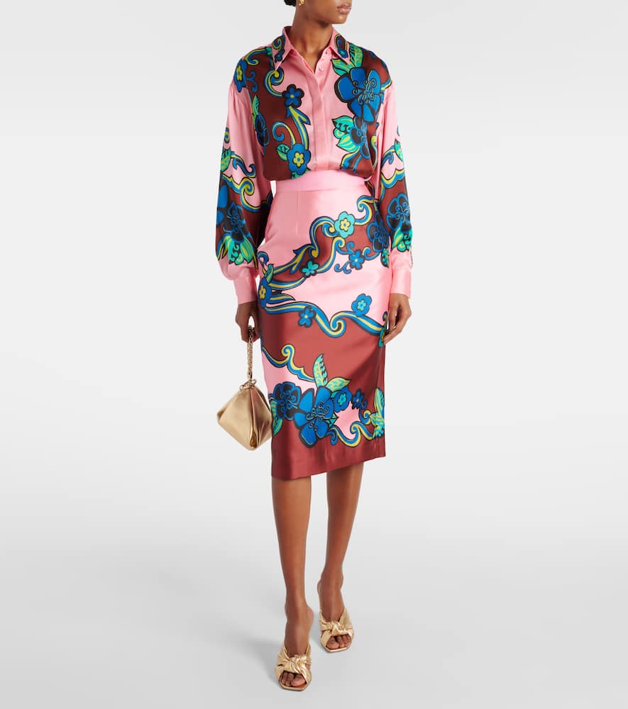Alémais Floral high-rise midi skirt