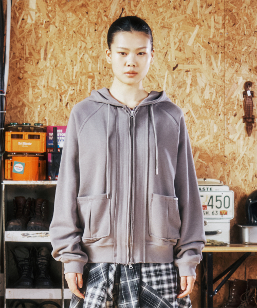 STITCH HOODIE ZIP-UP DEEP GREY