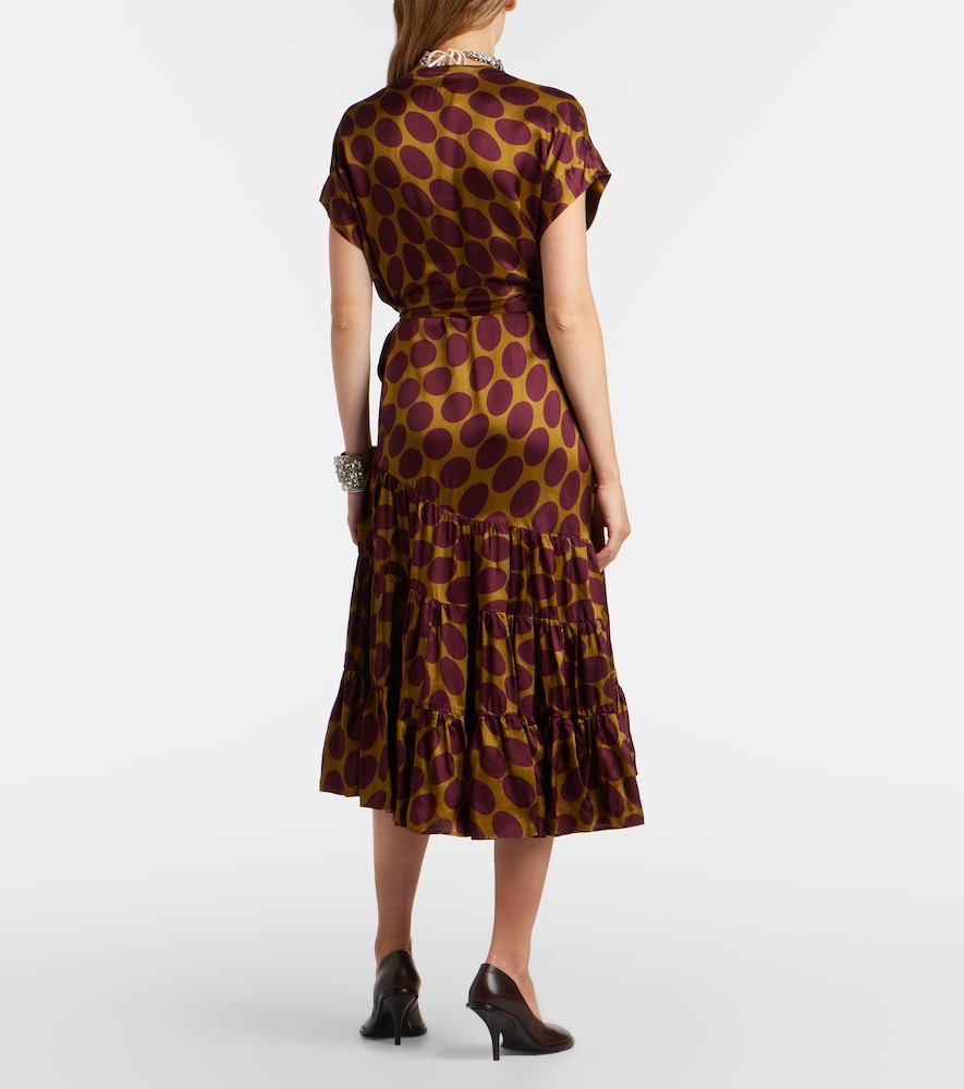 Polka-dot satin wrap dress