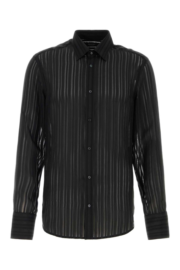 Vertical-stripe Semi-sheer Shirt