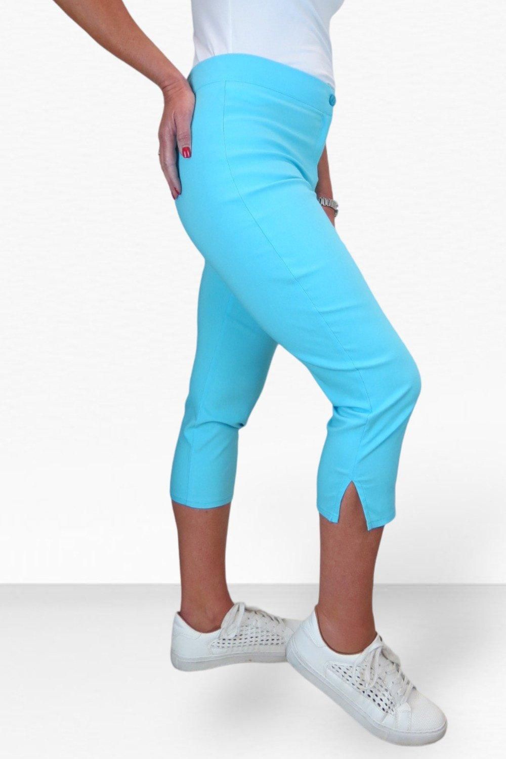 Paulo Due Women's Cropped Capri Stretch Trousers in Aqua