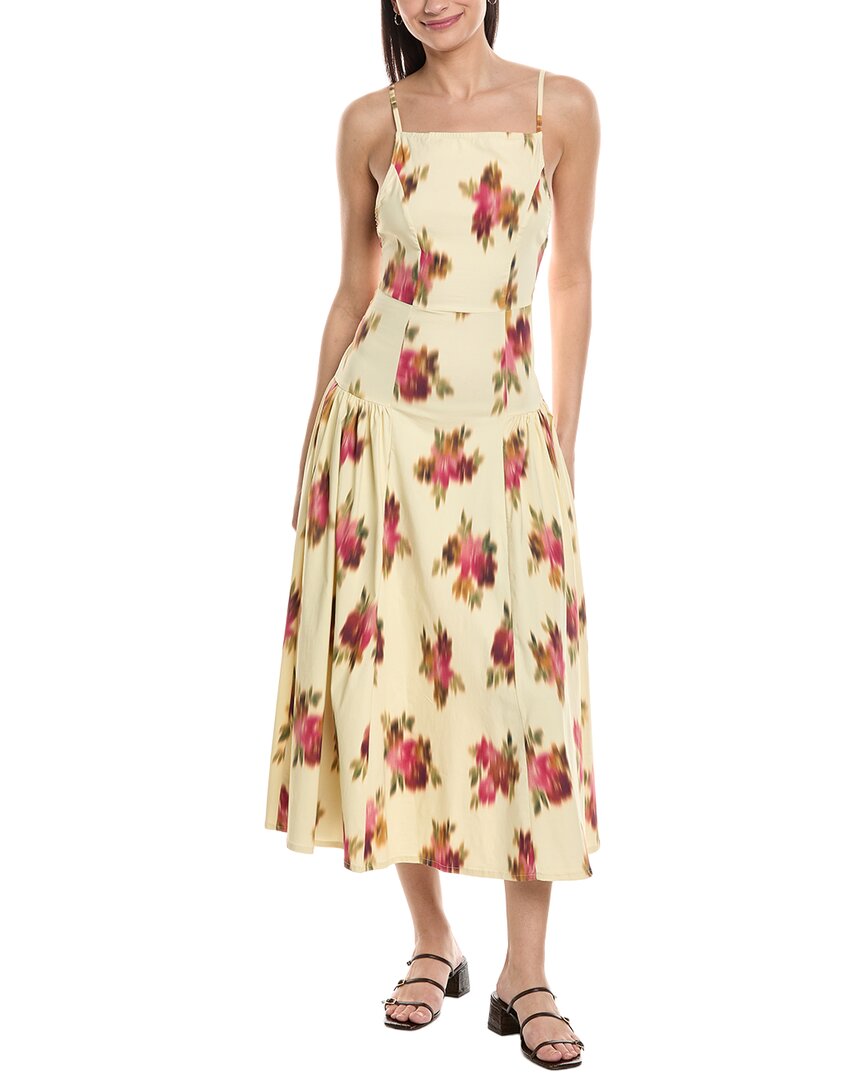 Flare Panel Linen-Blend Midi Dress