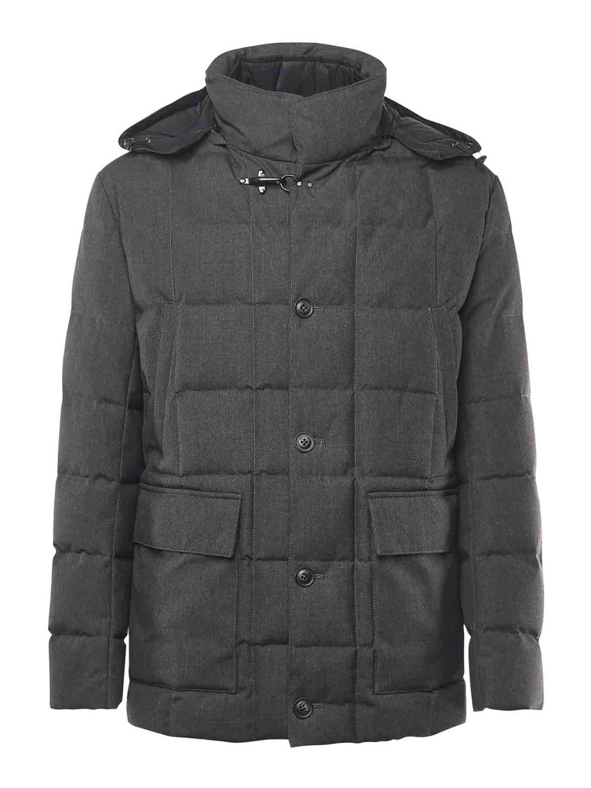 Padded Pea Coat In Melange Canvas