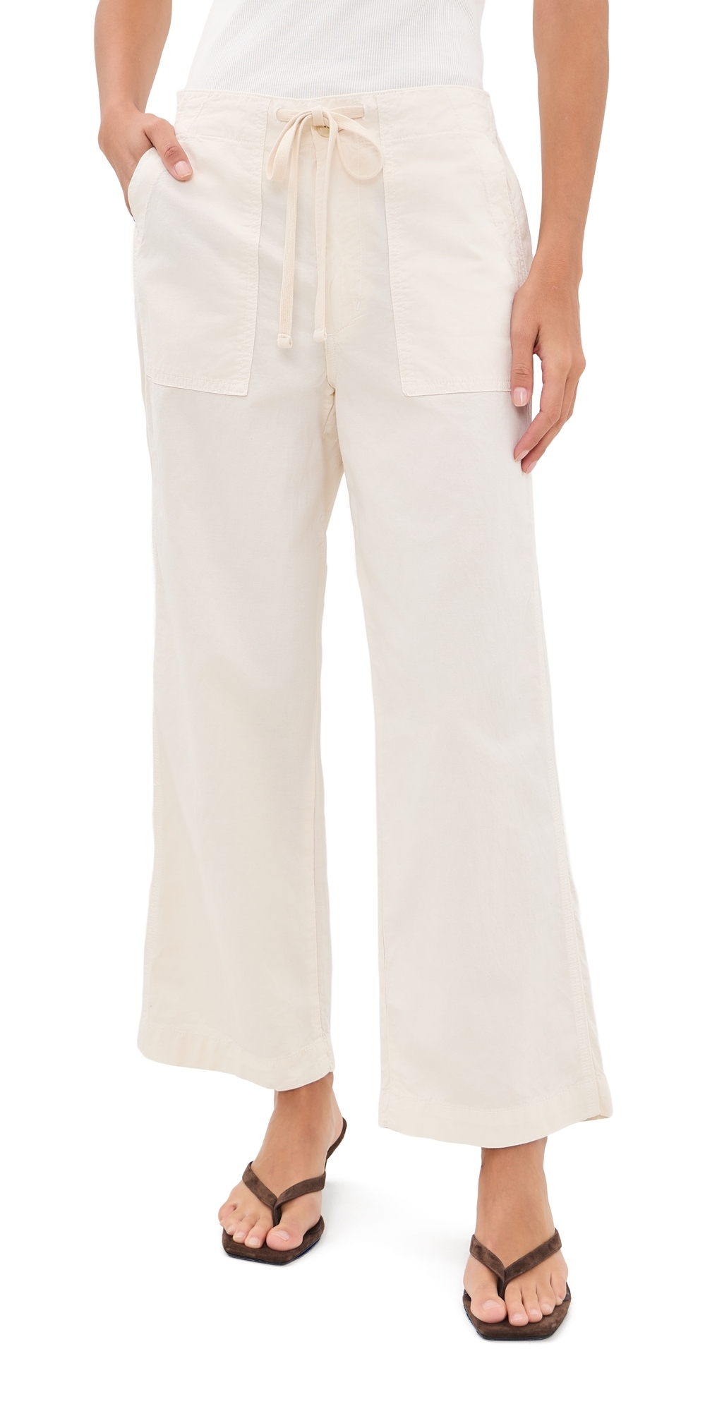 Easy Drawstring Slouch Crop Trousers Bone